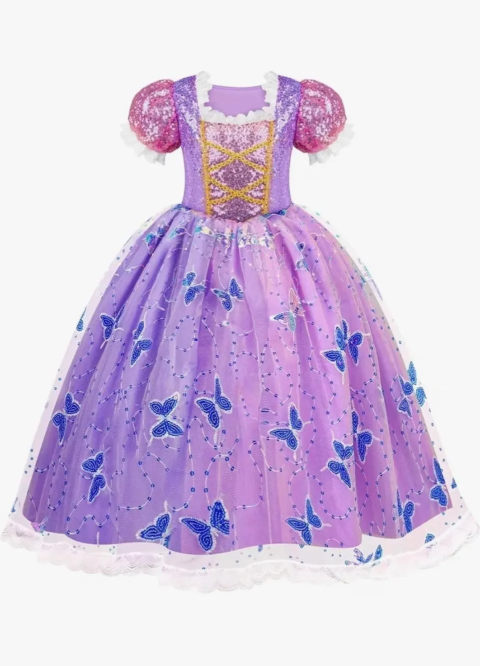 Sequin Butterflies Purple Princess Dress Halloween Costume Cosplay Girls M 5-6